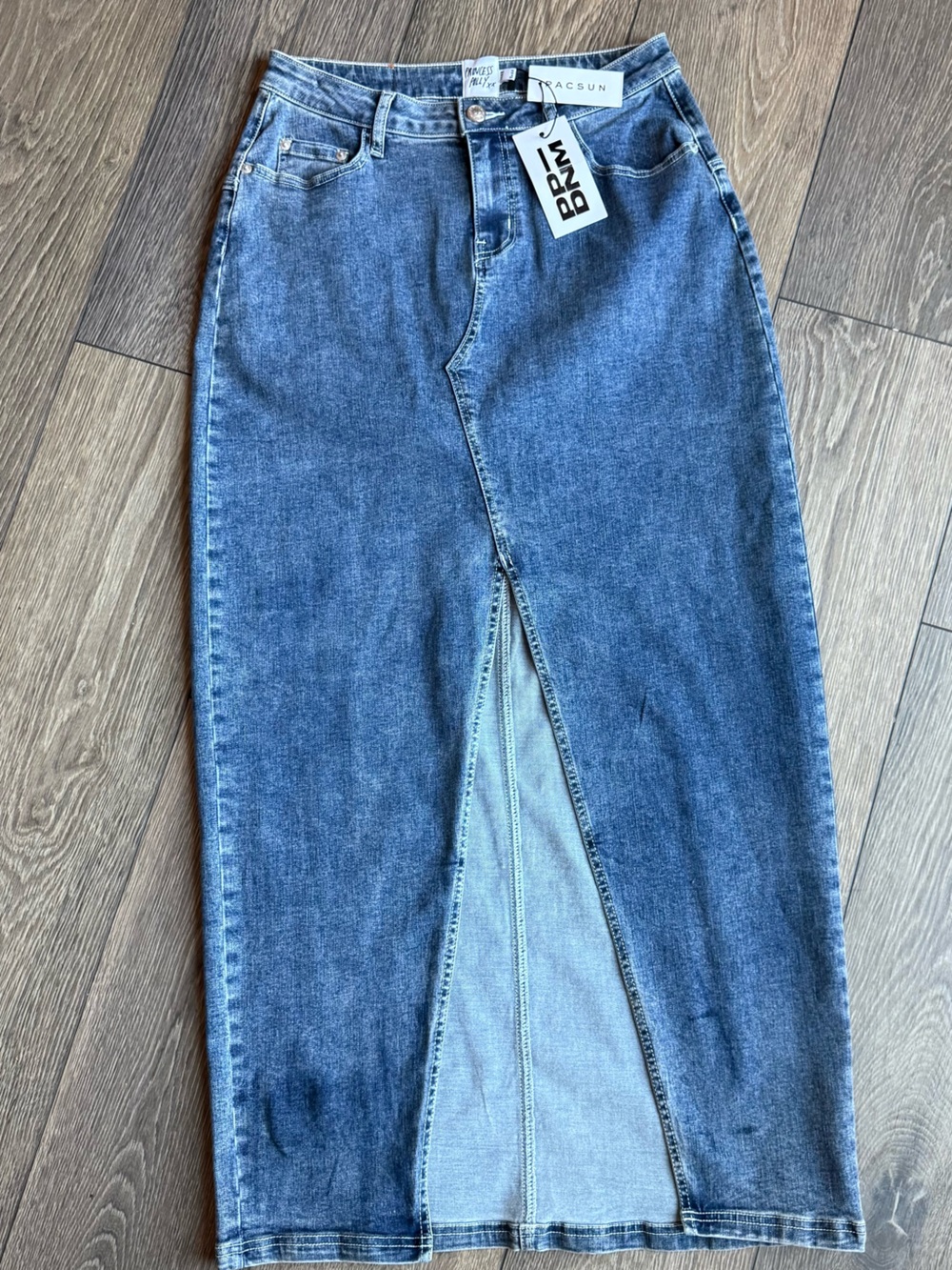 Princess Polly Denim Maxi Skirt in Indigo Blue with Front Slit New with Tags